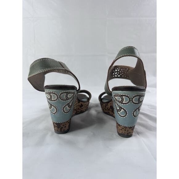 Spring Step L’Artiste Q Allura-Sky Blue Wedge Sandals Leather Sz 38 US 7-7.5 - Picture 2 of 7